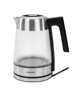 Чайник электрический с терморегулятором SONNEN KT-1809D, 1,8 л, 2200 Вт, 5 цветов подсветки, 5 температур, стекло текстура ромб, 455141