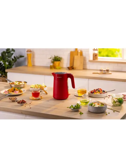 Чайник BOSCH TWK 2M164, 1,7 л, 2400 Вт, закрытый нагревательный элемент, пластик, красный