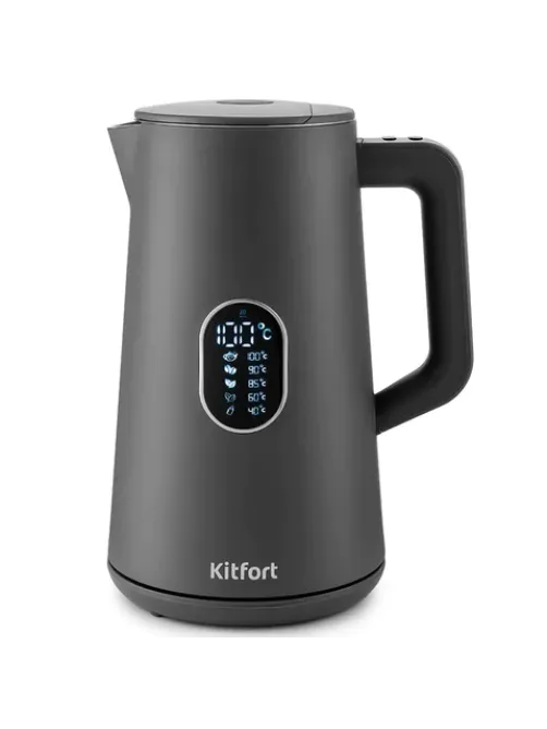 Чайник KITFORT КТ-6115-2, 1,5 л, 1800 Вт, закрытый нагревательный элемент, ТЕРМОРЕГУЛЯТОР, двойные стенки, серый