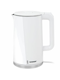 Чайник электрический с двойными стенками SONNEN KT-8718W, 1,7 л, 2200 Вт, белый, 454685