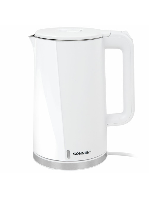 Чайник электрический с двойными стенками SONNEN KT-8718W, 1,7 л, 2200 Вт, белый, 454685