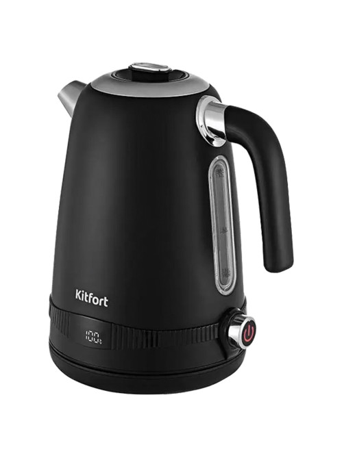 Чайник KITFORT КТ-6121-1, 1,7 л, 2200 Вт, закрытый нагревательный элемент, LED-дисплей, ТЕРМОРЕГУЛЯТОР, сталь, черный