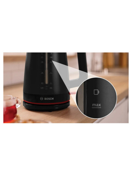 Чайник BOSCH TWK3M123, 1,7 л, 2400 Вт, закрытый нагревательный элемент, пластик, черный