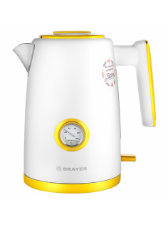 Чайник с термометром BRAYER BR1018, 1,7 л, 2200 Вт, закрытый нагревательный элемент, сталь, белый