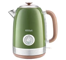 Чайник KITFORT КТ-6110, 1,7 л, 2200 Вт, закрытый нагревательный элемент, сталь, зеленый/бежевый