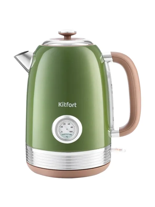 Чайник KITFORT КТ-6110, 1,7 л, 2200 Вт, закрытый нагревательный элемент, сталь, зеленый/бежевый