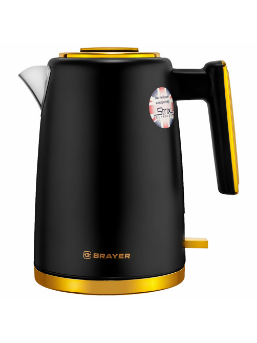 Чайник BRAYER BR1017, 1,7 л, 2200 Вт, закрытый нагревательный элемент, сталь, черный