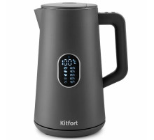 Чайник KITFORT КТ-6115-2, 1,5 л, 1800 Вт, закрытый нагревательный элемент, ТЕРМОРЕГУЛЯТОР, двойные стенки, серый