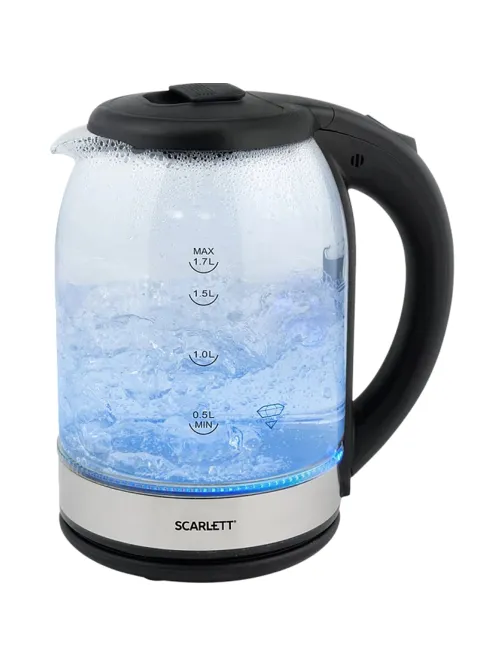 Чайник SCARLETT SC-EK27G10, 1,7 л, 1800 Вт, закрытый нагревательный элемент, стекло, черный
