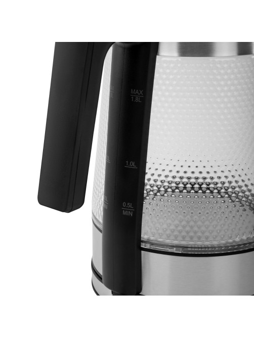 Чайник электрический SONNEN KT-1809, 1,8л, 2200 Вт, термостойкое стекло текстура ромб, внутренняя подсветка синяя, нержавеющая сталь, 455142