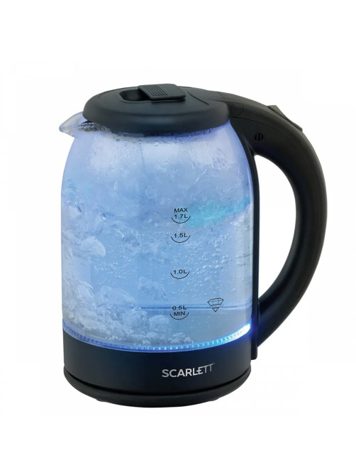 Чайник SCARLETT SC-EK27G90, 1,7 л, 1800 Вт, закрытый нагревательный элемент, стекло, черный