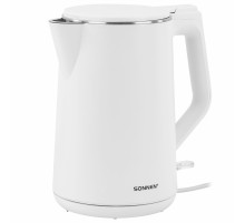 Чайник электрический с двойными стенками SONNEN KT-4103, 1,5 л, 2200 Вт, белый, 456376