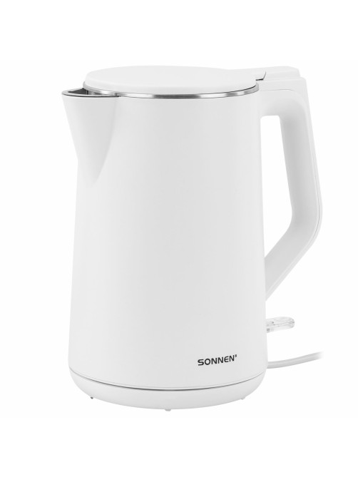 Чайник электрический с двойными стенками SONNEN KT-4103, 1,5 л, 2200 Вт, белый, 456376