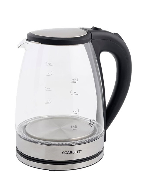 Чайник SCARLETT SC-EK27G35, 1,8 л, 1800 Вт, закрытый нагревательный элемент, стекло, стальной
