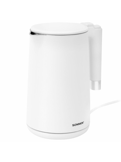 Чайник электрический с двойными стенками SONNEN KT-8719W, 1,5 л, 2200 Вт, белый, 454691