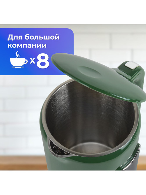 Чайник с терморегулятором и дисплеем, ДВОЙНЫЕ СТЕНКИ, SONNEN KT-8723EG, 1,7 л, 2200 Вт, изумрудный, 454689
