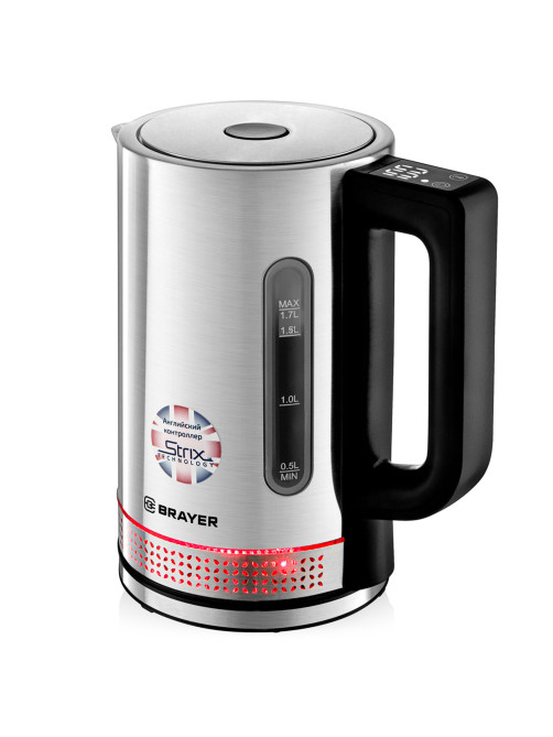 Чайник с терморегулятором BRAYER BR1060, 1,7 л, 2200 Вт, закрытый нагревательный элемент, сталь