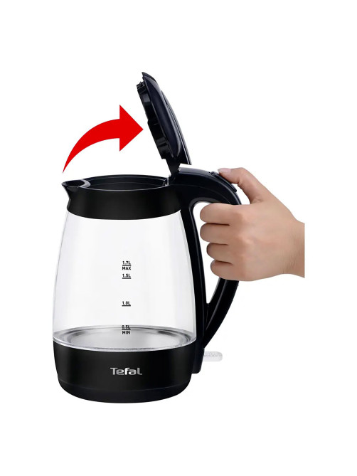 Чайник TEFAL KO450832, 1,7 л, 2400 Вт, закрытый нагревательный элемент, стекло, черный