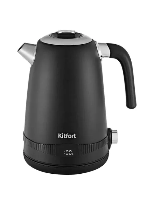 Чайник KITFORT КТ-6121-1, 1,7 л, 2200 Вт, закрытый нагревательный элемент, LED-дисплей, ТЕРМОРЕГУЛЯТОР, сталь, черный