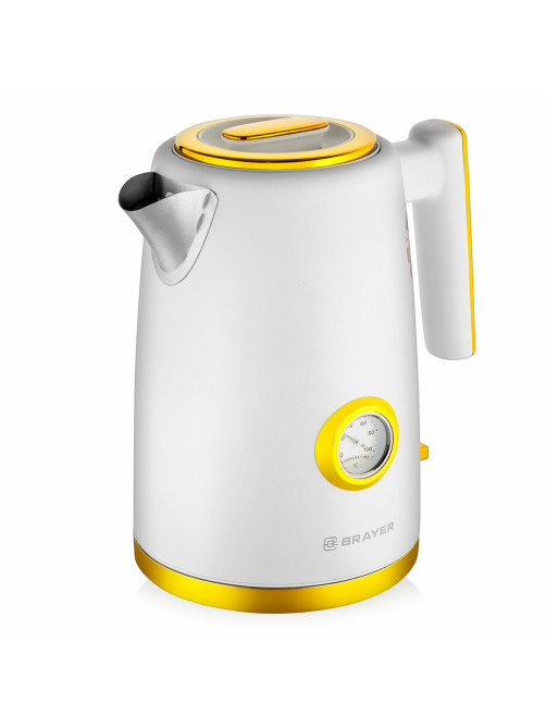 Чайник с термометром BRAYER BR1018, 1,7 л, 2200 Вт, закрытый нагревательный элемент, сталь, белый