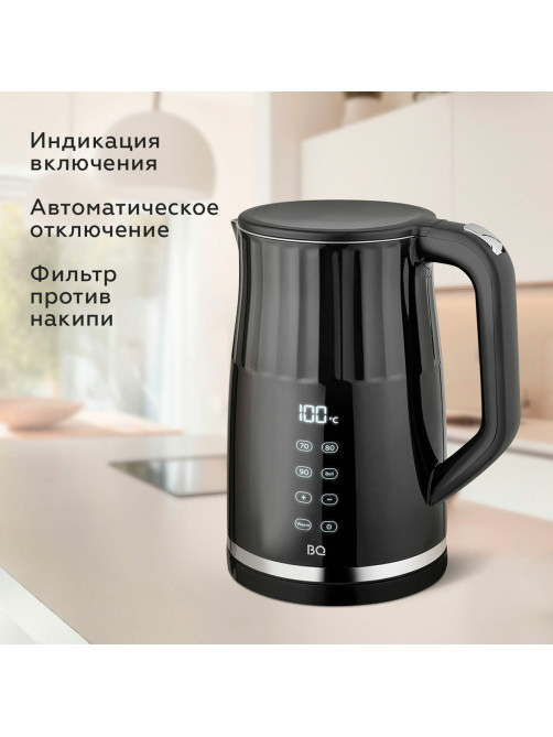 Чайник электрический с двойными стенками BQ (БИ-КЬЮ) KT1801SW, 1,7 л, 2200 Вт, ТЕРМОРЕГУЛЯТОР, черный, 86198284