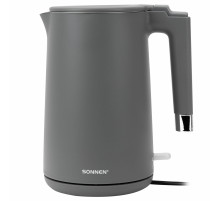 Чайник электрический с двойными стенками SONNEN KT-8719G, 1,5 л, 2200 Вт, графитовый, 454693