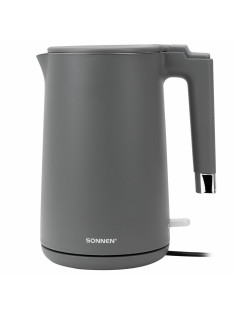 Чайник электрический с двойными стенками SONNEN KT-8719G, 1,5 л, 2200 Вт, графитовый, 454693