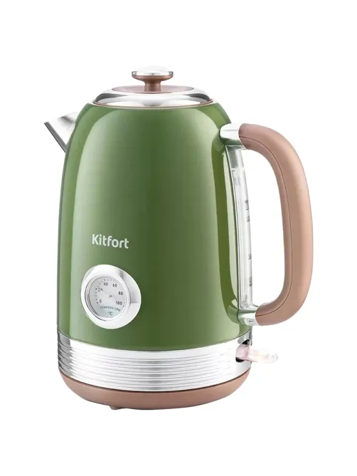 Чайник KITFORT КТ-6110, 1,7 л, 2200 Вт, закрытый нагревательный элемент, сталь, зеленый/бежевый