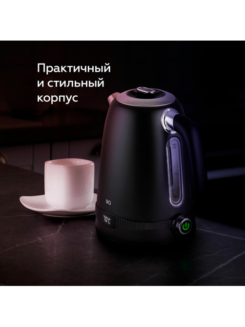Чайник BQ (БИ-КЬЮ) KT1724SW, 1,7 л, 2200 Вт, закрытый нагревательный элемент, ТЕРМОРЕГУЛЯТОР, черный, 86195511