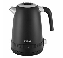 Чайник KITFORT КТ-6121-1, 1,7 л, 2200 Вт, закрытый нагревательный элемент, LED-дисплей, ТЕРМОРЕГУЛЯТОР, сталь, черный