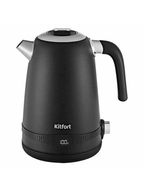 Чайник KITFORT КТ-6121-1, 1,7 л, 2200 Вт, закрытый нагревательный элемент, LED-дисплей, ТЕРМОРЕГУЛЯТОР, сталь, черный