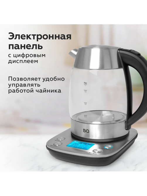 Чайник BQ (БИ-КЬЮ) KT1703G, 1,7 л, 2200 Вт, закрытый нагревательный элемент, ТЕРМОРЕГУЛЯТОР, стекло, 86197970