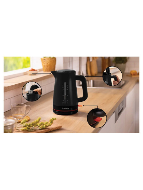 Чайник BOSCH TWK3M123, 1,7 л, 2400 Вт, закрытый нагревательный элемент, пластик, черный