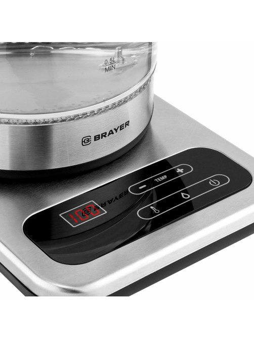 Чайник с терморегулятором BRAYER BR1003, 1,7 л, 2200 Вт, закрытый нагревательный элемент, стекло