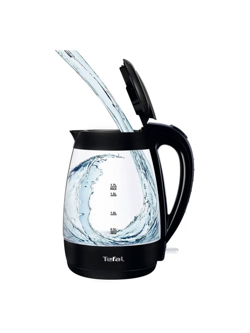 Чайник TEFAL KO450832, 1,7 л, 2400 Вт, закрытый нагревательный элемент, стекло, черный