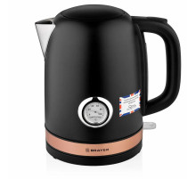 Чайник с термометром BRAYER BR1005BK, 1,7 л, 2200 Вт, закрытый нагревательный элемент, сталь, черный