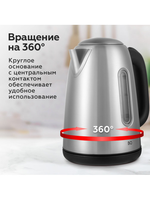 Чайник BQ (БИ-КЬЮ) KT1822SW, 1,7 л, 2200 Вт, закрытый нагревательный элемент, нержавеющая сталь, 86185628