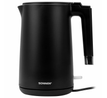 Чайник электрический с двойными стенками SONNEN KT-8719B, 1,5 л, 2200 Вт, черный, 454692