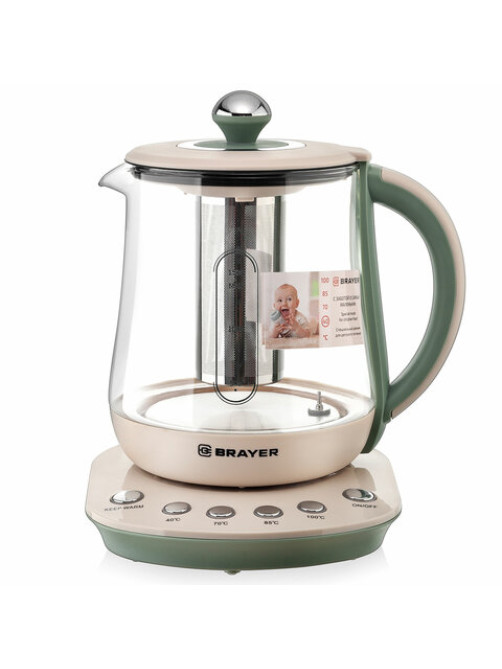 Чайник с терморегулятором и заварником BRAYER BR1015, 1,5 л, 2200 Вт