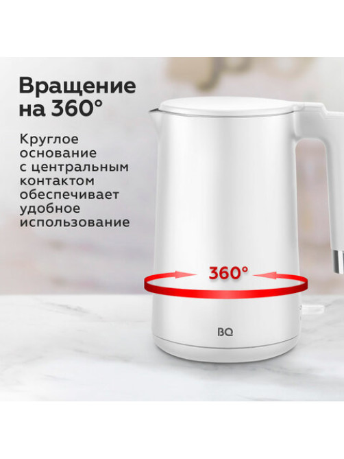 Чайник электрический с двойными стенками BQ (БИ-КЬЮ) KT1720P, 1,5 л, 2200 Вт, белый, 86198280