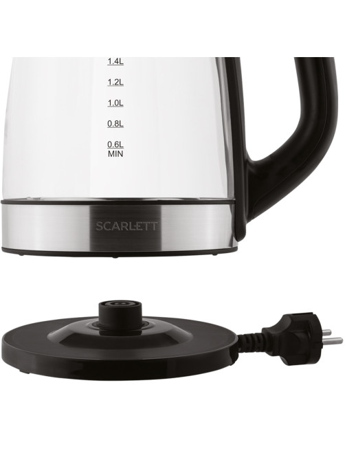 Чайник SCARLETT SC-EK27G19, 2,2 л, 2200 Вт, закрытый нагревательный элемент, стекло, черный