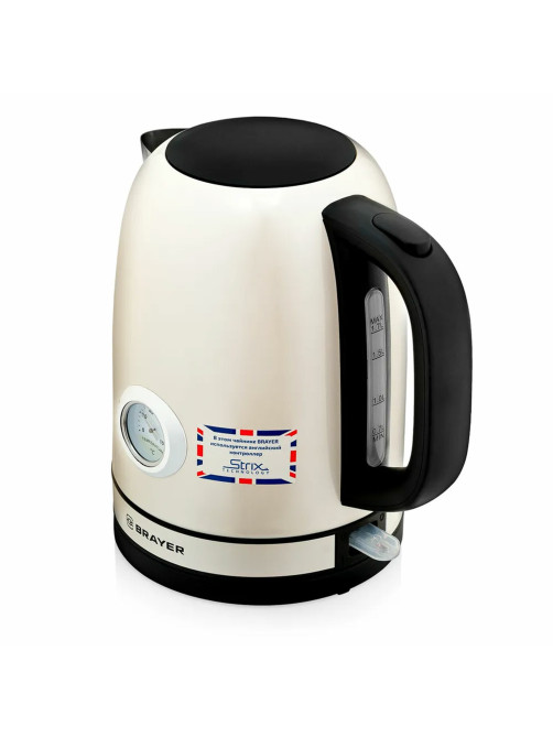 Чайник с термометром BRAYER BR1005YE, 1,7л, 2200Вт, закрытый нагревательный элемент, сталь, бежевый