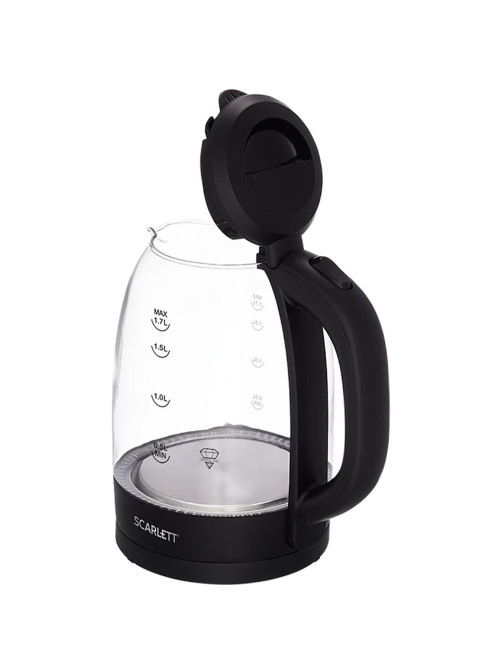 Чайник SCARLETT SC-EK27G11, 1,7 л, 2200 Вт, закрытый нагревательный элемент, стекло, черный