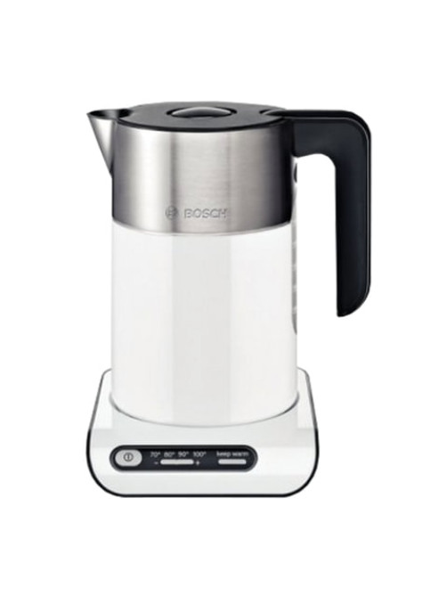 Чайник BOSCH TWK8611P, 1,5 л, 2400 Вт, закрытый нагревательный элемент, нержавеющая сталь, белый