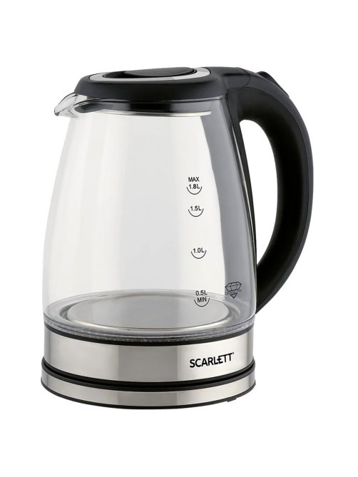 Чайник SCARLETT SC-EK27G88, 1,8 л, 1800 Вт, закрытый нагревательный элемент, стекло, черный