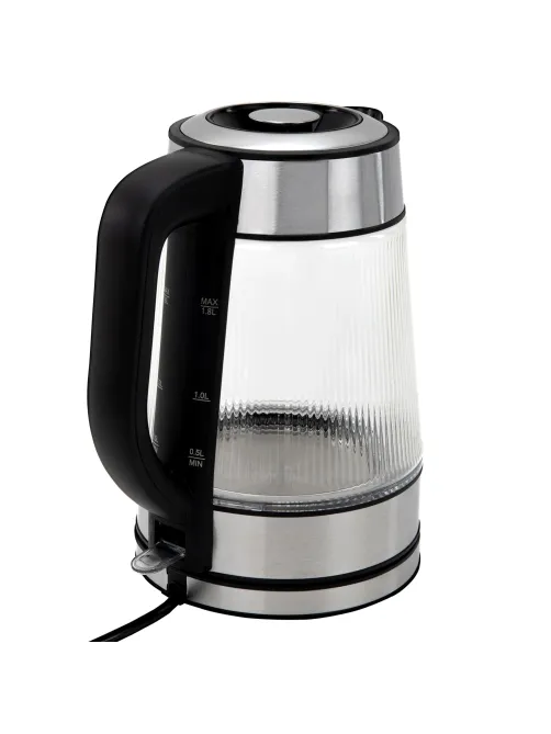 Чайник электрический SONNEN KT-6801, 1,8 л, 2200 Вт, термостойкое стекло текстура полоска, внутренняя подсветка синяя, нерж. сталь, 455143