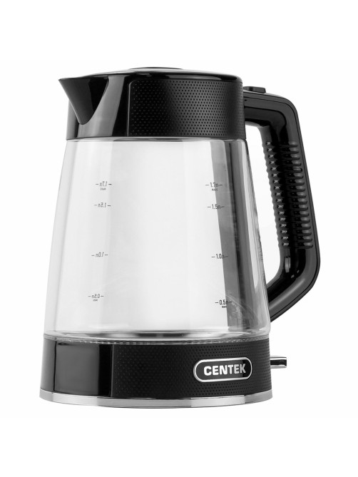 Чайник CENTEK CT-1014, 1,7 л, 2200 Вт, закрытый нагревательный элемент, стекло, черный, CT-1014 Black