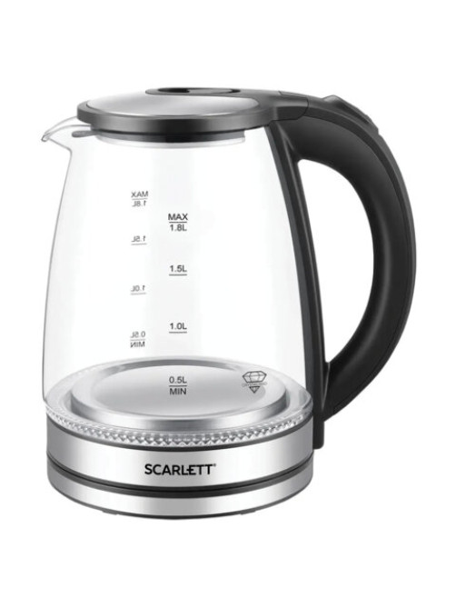 Чайник SCARLETT SC-EK27G103, 1,8 л, 1800 Вт, закрытый нагревательный элемент, стекло, черный