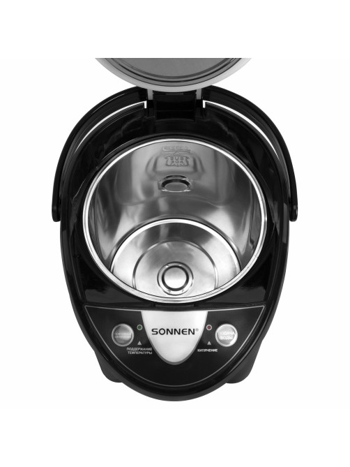 Термопот SONNEN TP-50, 5 л, 900 Вт, 1 температурный режим, 3 режима подачи воды, сталь, белый/серебро, 456711