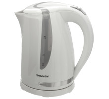 Чайник SONNEN KT-1743, 1,7 л, 2200 Вт, закрытый нагревательный элемент, пластик, белый, 453414